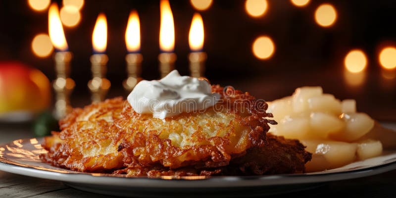 Chrupiące batony ziemniaczane z kwaśną śmietaną i sosem jabłkowym świętującym hanukkah w izraelu ilustracji
