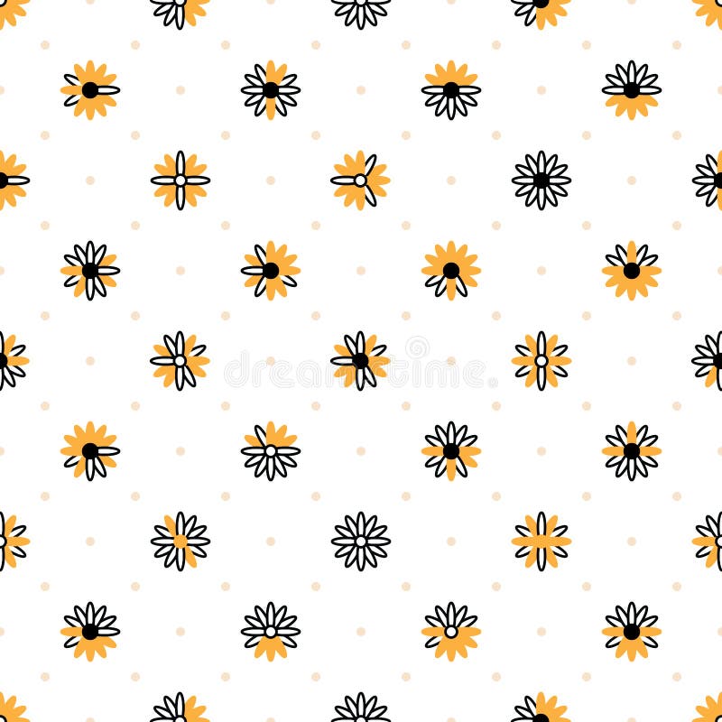 Chrysanthemum symbol black white orange symmetry seamless pattern