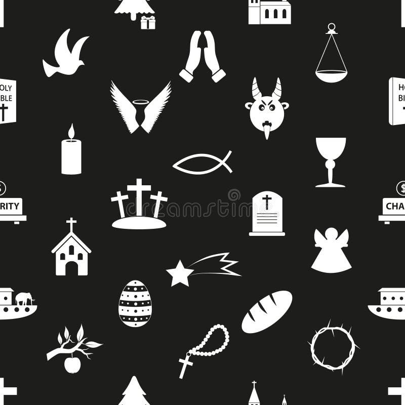 Chrystianizm religii symboli/lów czarny i biały bezszwowy wzór eps10 royalty ilustracja Chrystianizm religii symboli/lów czarny i biały bezszwowy wzór eps10 royalty ilustracja