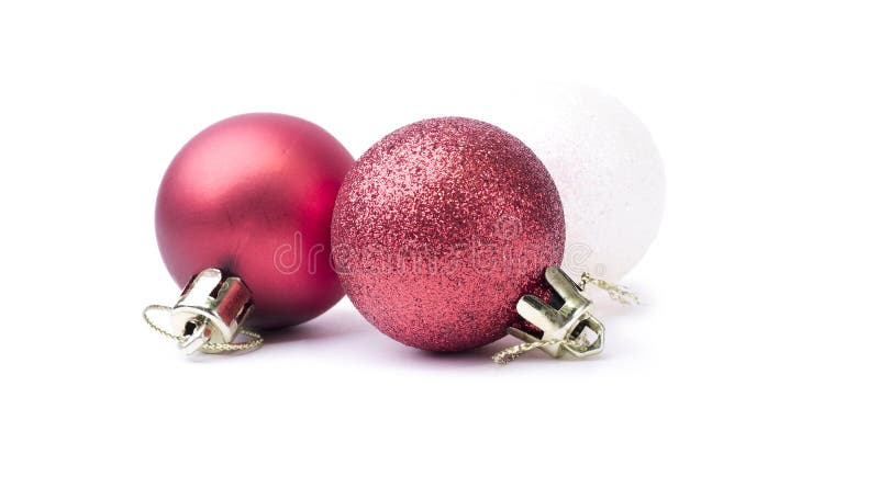 Chucherías de la Navidad roja y blanca del brillo brillante aisladas en un puro imagenes de archivo Chucherías de la Navidad roja y blanca del brillo brillante aisladas en un puro imagenes de archivo