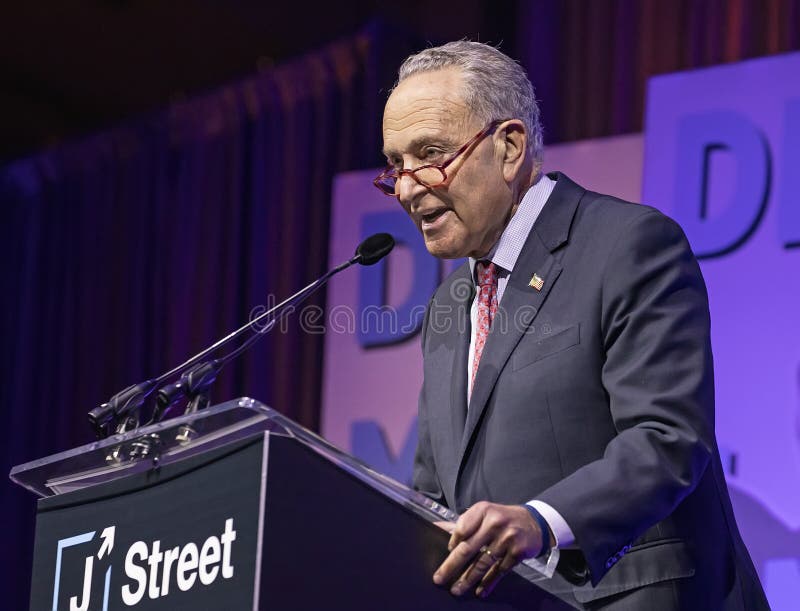 Chuck Schumer, the senior US Senator from New York and leader of the senate Democrats,  addresses the Gala Dinner at the 2019 J Street Conference: Rise to the Moment,  in Washington, DC on October 28, 2019 at the Walter E. Washington Convention Center in the nation`s capital.  J Street is an American, predominantly Jewish organization, dedicated to trying to achieve peace between Israel and Arab nations and between Israel and the Palestinians in the form of a a two state solution. Chuck Schumer, the senior US Senator from New York and leader of the senate Democrats,  addresses the Gala Dinner at the 2019 J Street Conference: Rise to the Moment,  in Washington, DC on October 28, 2019 at the Walter E. Washington Convention Center in the nation`s capital.  J Street is an American, predominantly Jewish organization, dedicated to trying to achieve peace between Israel and Arab nations and between Israel and the Palestinians in the form of a a two state solution.