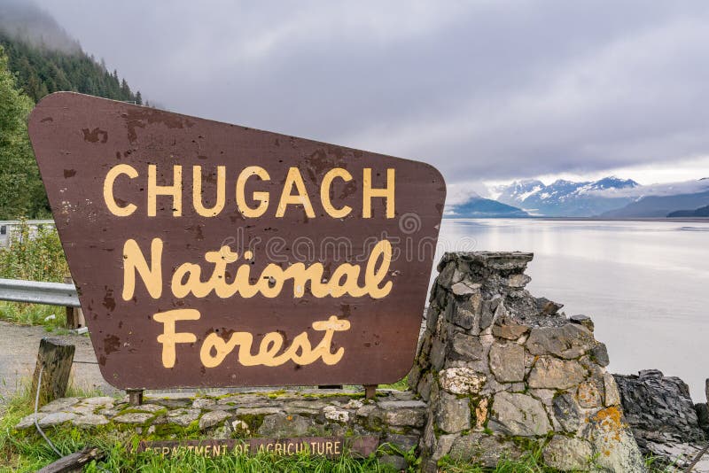 Chugach National Forest Sign Near Seward Alaska Editorial Stock Photo