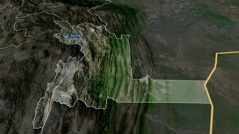 Chuquisaca, Bolivia - highlighted with capital. Satellite royalty free illustration