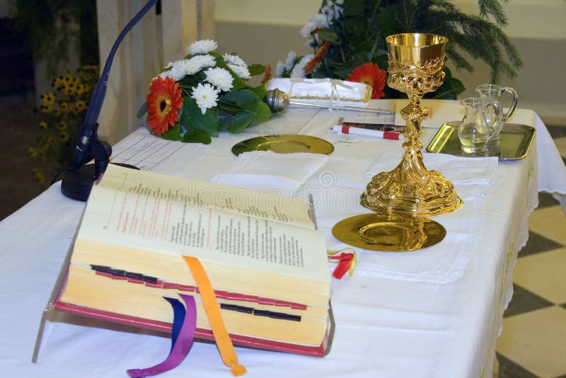 Altar in church on wedding day.