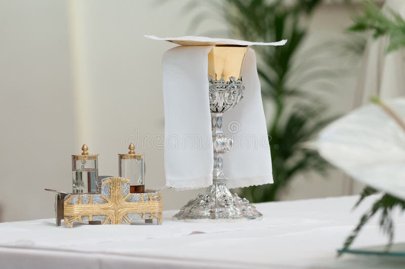 Church altar during mass on a wedding