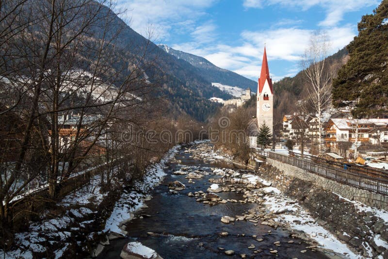 Church with a bell tower on the river Ahr