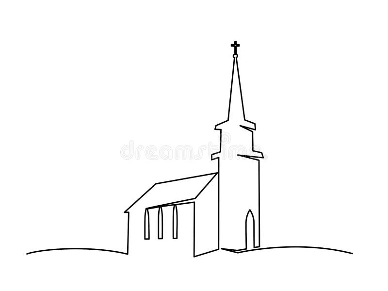 church building hand drawn continuous one line drawing silhouette church building hand drawn continuous one line drawing 234443634