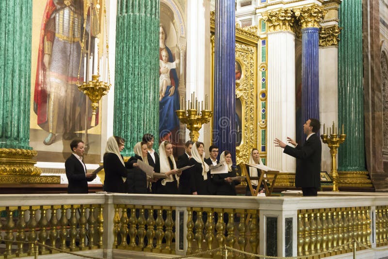 Church choir with conductor singing during the church service royalty free stock photography Church choir with conductor singing during the church service royalty free stock photography