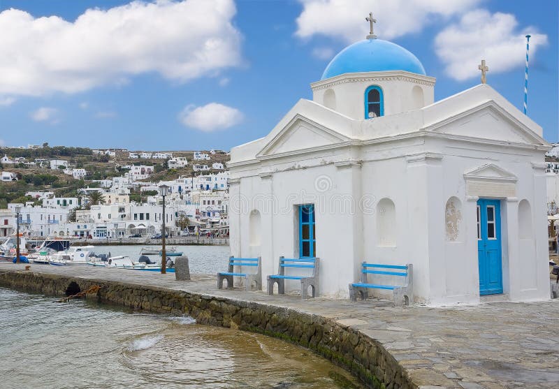 Church in Chora Mykonos Island near the sea