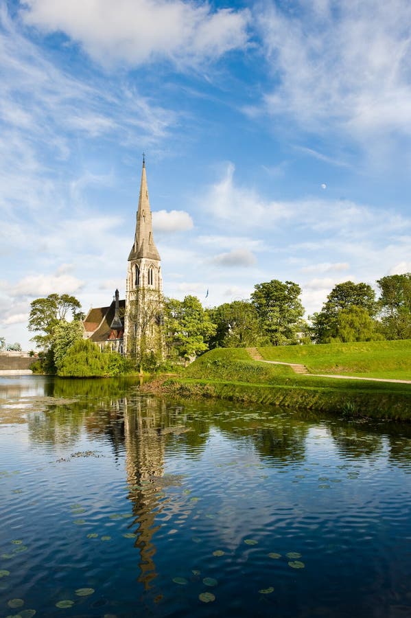 Old stone church by a park in Copenhagen in Denmark in Mai. Old stone church by a park in Copenhagen in Denmark in Mai