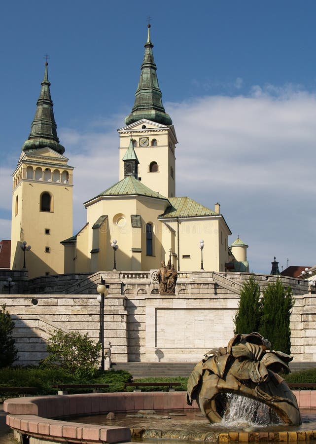 Church and fountain in Zilina