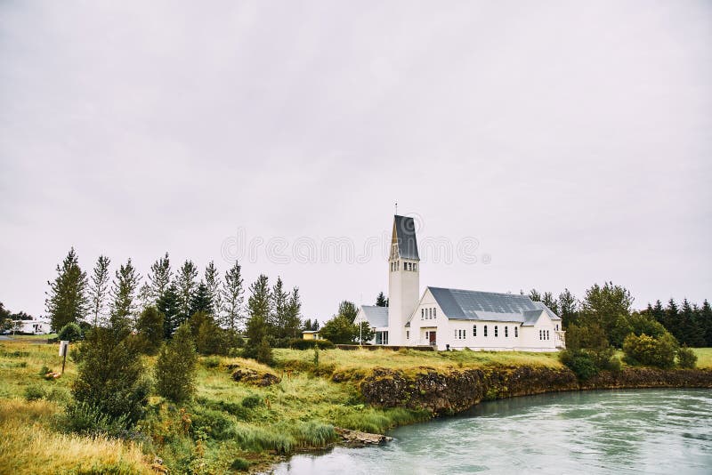 Church on the lake. Iceland stock photo Church on the lake. Iceland stock photo