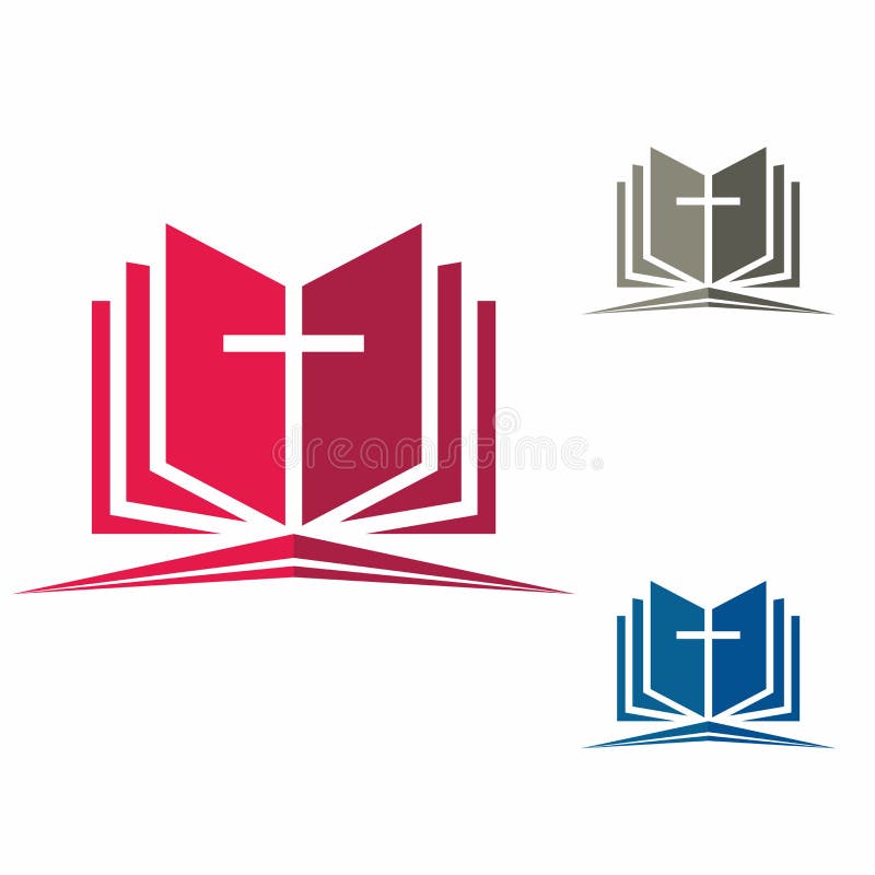 Church logo. Christian symbols. Holy bible and Jesus cross.