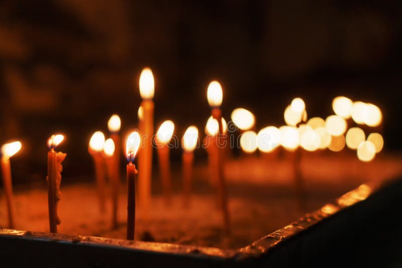 Church Memorial Candles are Lit in the Church Stock Photo Image of