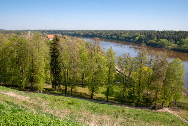 Church over the tree`s. The Church of Saint Anthony of Padua in Birstonas and Nemunas river, Lithuania