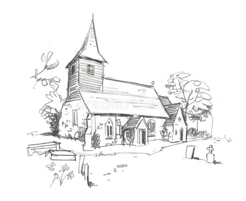 Church Pencil Sketch royalty free illustration