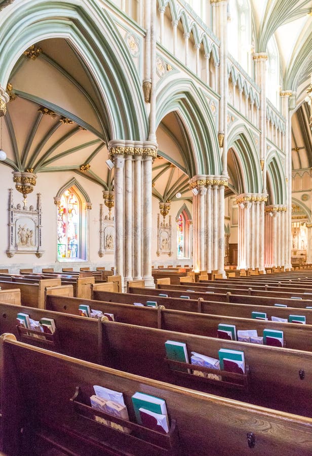 Church Pews with Stained Glass Beyond Pulpit Stock Image Image of spirituality, chair 31984133