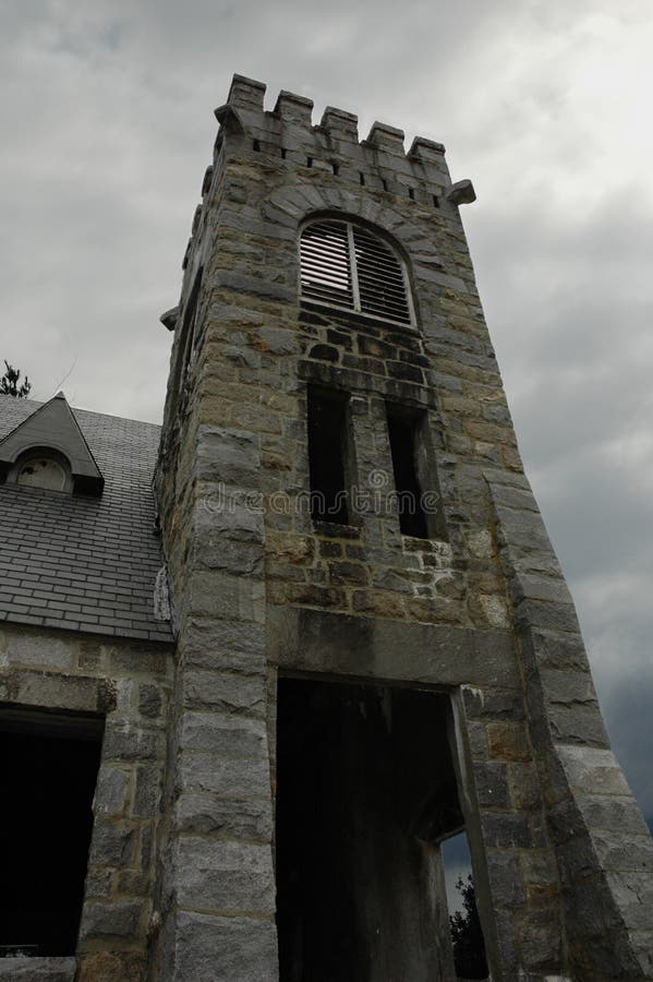 Church ruins with storm clouds overhead