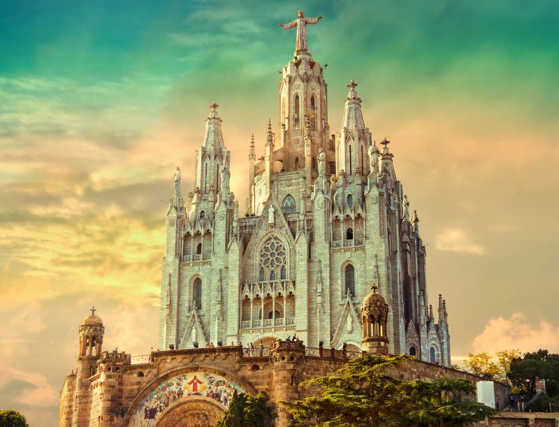 Church of the Sacred Heart of Jesus,located on the summit of Mount Tibidabo in Barcelona, Catalonia, Spain