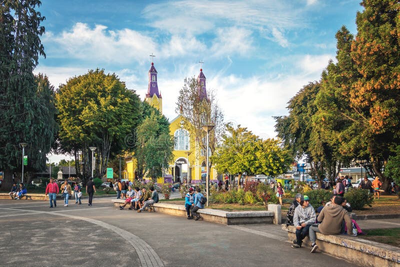 Church of San Francisco at Plaza de Armas Square - Castro, Chiloe Island, Chile. Castro, Chiloe, Chile - Feb 25, 2018: Church of San Francisco at Plaza de Armas royalty free stock image Church of San Francisco at Plaza de Armas Square - Castro, Chiloe Island, Chile. Castro, Chiloe, Chile - Feb 25, 2018: Church of San Francisco at Plaza de Armas royalty free stock image