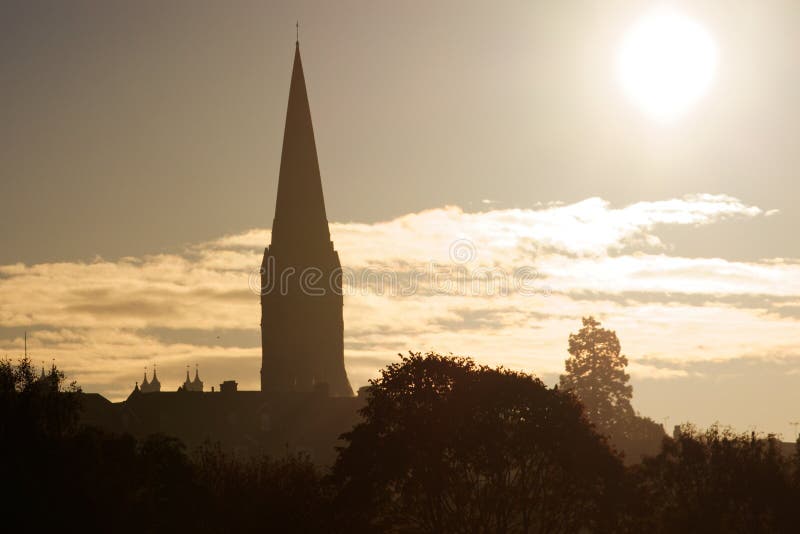 Church spire in winter sunshine