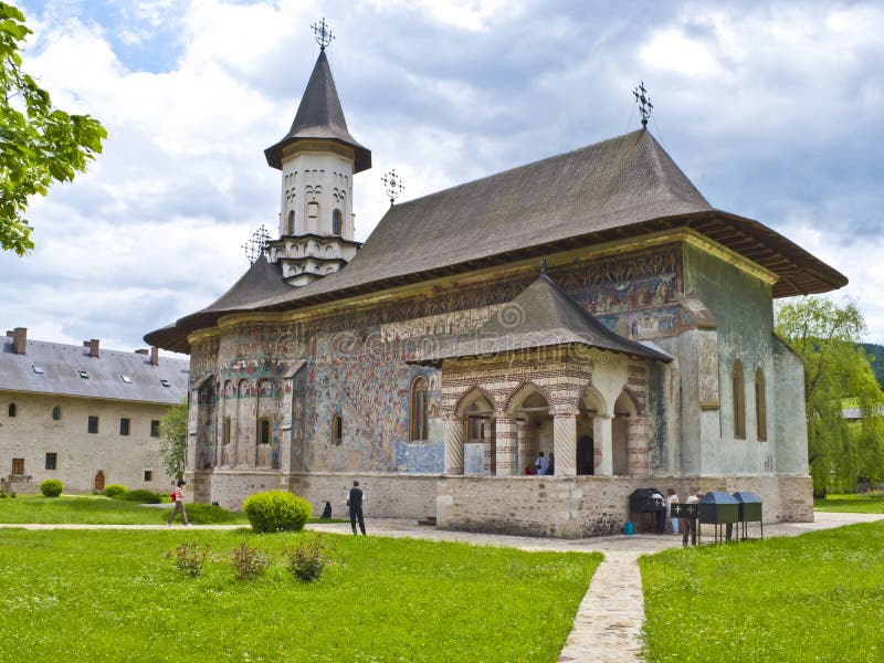 The church of the Sucevita Monastery, Romania, with famous exterior frescoes royalty free stock images The church of the Sucevita Monastery, Romania, with famous exterior frescoes royalty free stock images