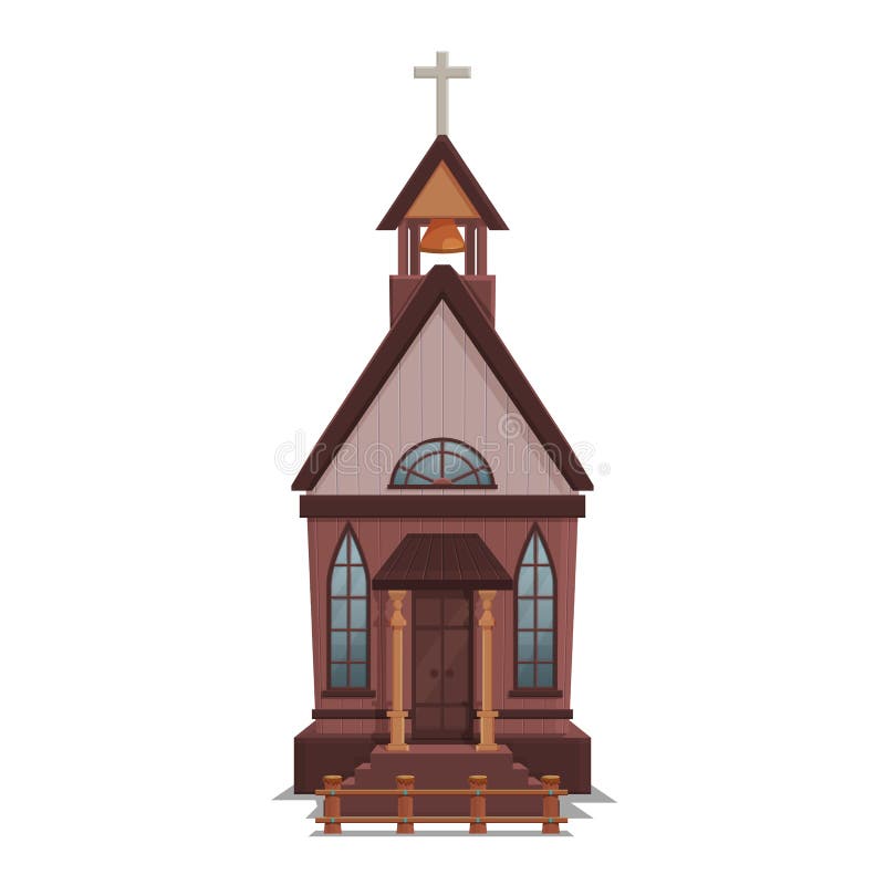 Church for western town for game level and background isolated on white background. Building design - wild west. stock illustration