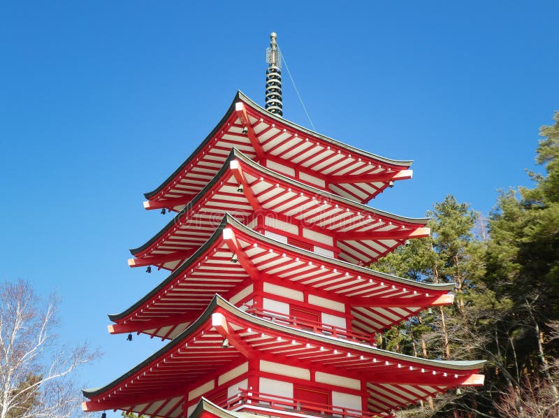 Chureito Pagoda with blue sky in Sunny Day. Fujiyoshida City, Japan stock photos