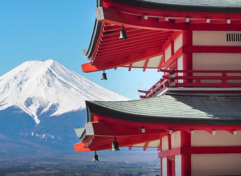 Chureito Pagoda with Mount Fuji in Sunny Day. royalty free stock photos