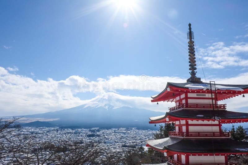 Chureito Pagoda, the red pagoda in Kawaguchiko with mount Fuji in the background royalty free stock photo Chureito Pagoda, the red pagoda in Kawaguchiko with mount Fuji in the background royalty free stock photo