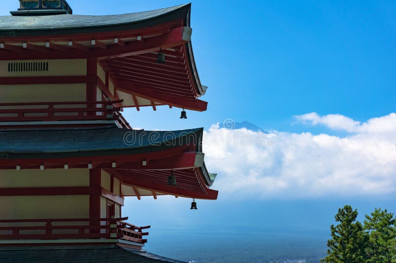 Chureitopagode met onderstel Fuji Fujiyoshida, Japan stock afbeelding Chureitopagode met onderstel Fuji Fujiyoshida, Japan stock afbeelding