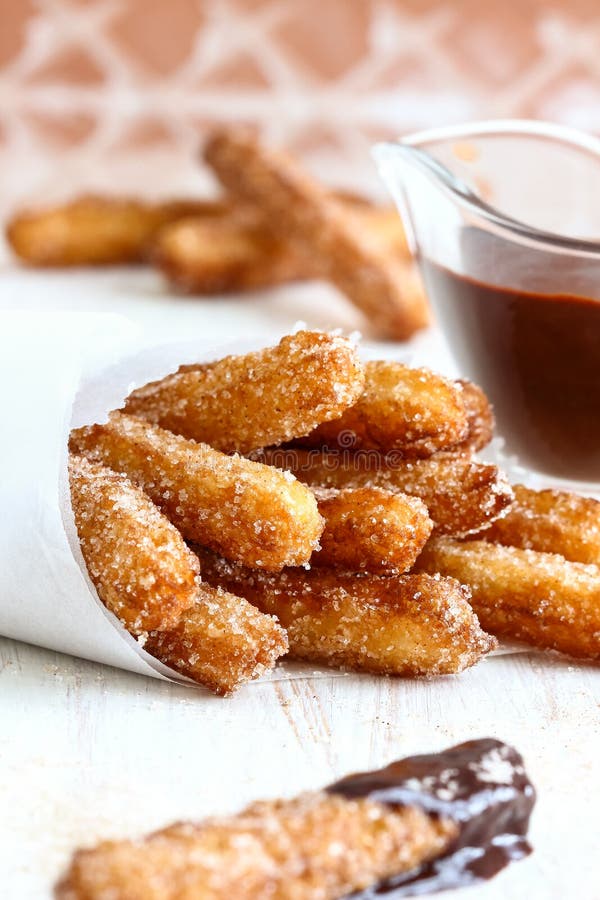 Churros with Chocolate stock photography
