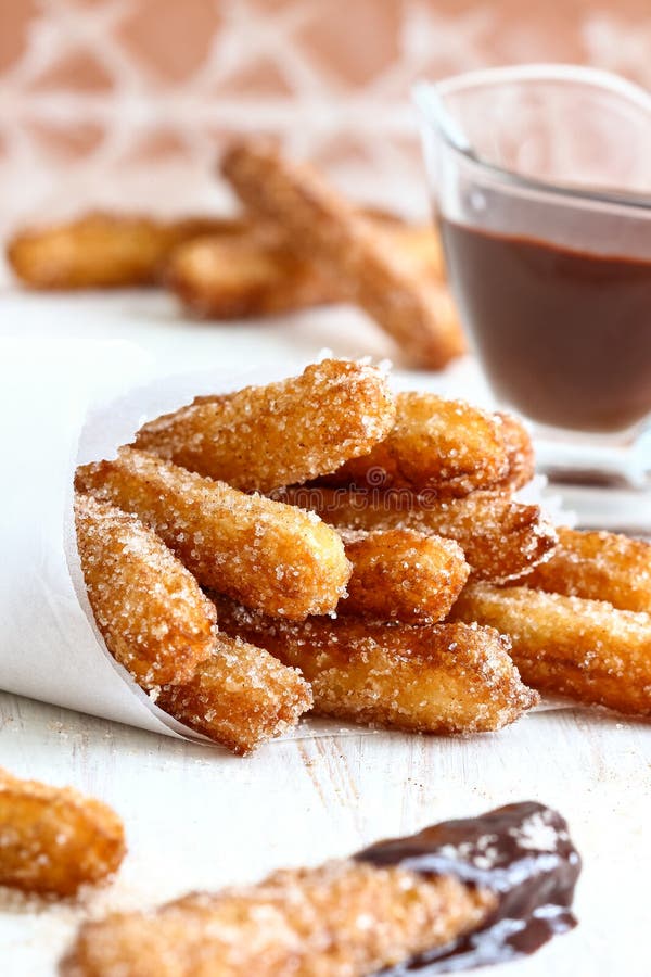Churros with Chocolate stock photo