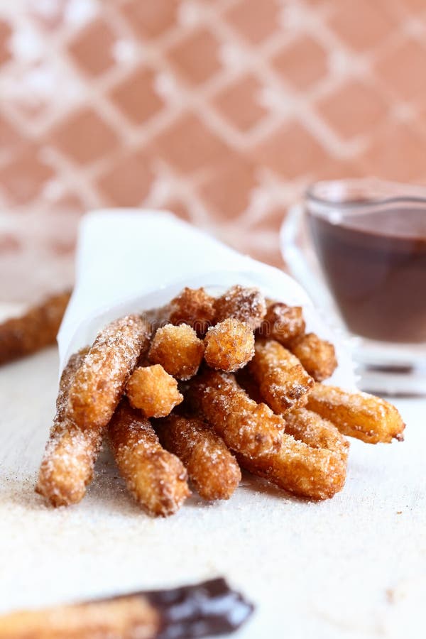 Churros with Chocolate stock photo