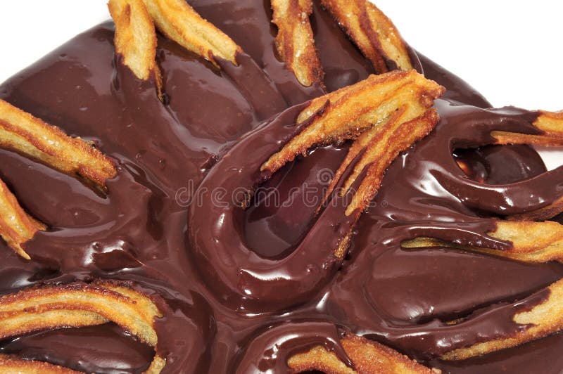 Churros con chocolate typical Spanish sweet snack stock image