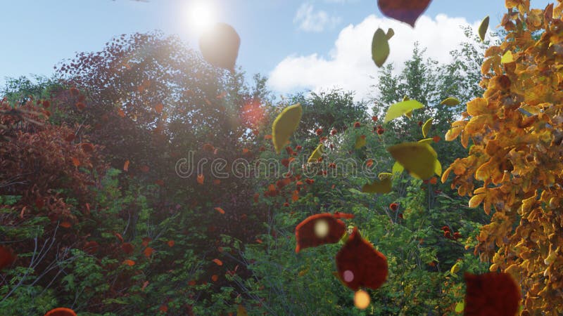 Chute de feuilles d'automne des arbres en parc d'automne Parc coloré d'automne un jour ensoleillé rendu 3d illustration stock Chute de feuilles d'automne des arbres en parc d'automne Parc coloré d'automne un jour ensoleillé rendu 3d illustration stock