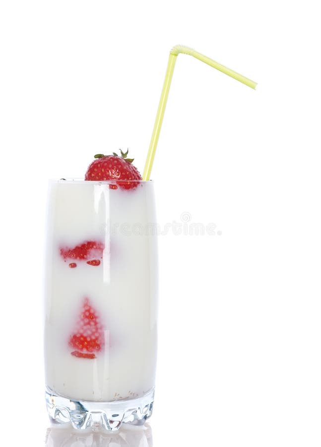 Strawberries falling into cream or milk and splashing. Strawberries falling into cream or milk and splashing