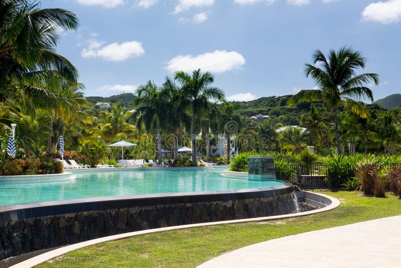 Swimming pool from beach on french side of St Martin Sint Maarten Caribbean. Swimming pool from beach on french side of St Martin Sint Maarten Caribbean