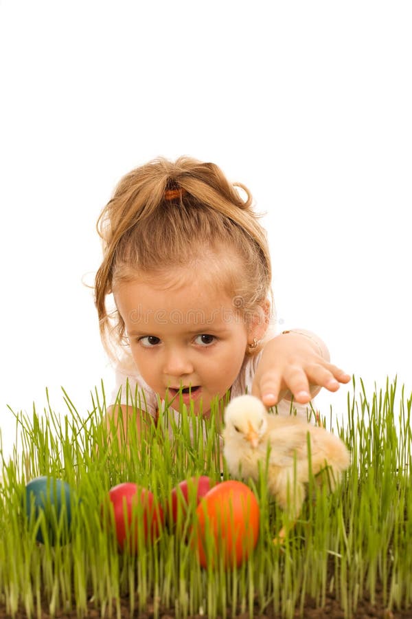 Chwytająca kurczaka Easter dziewczyna trochę zdjęcie royalty free