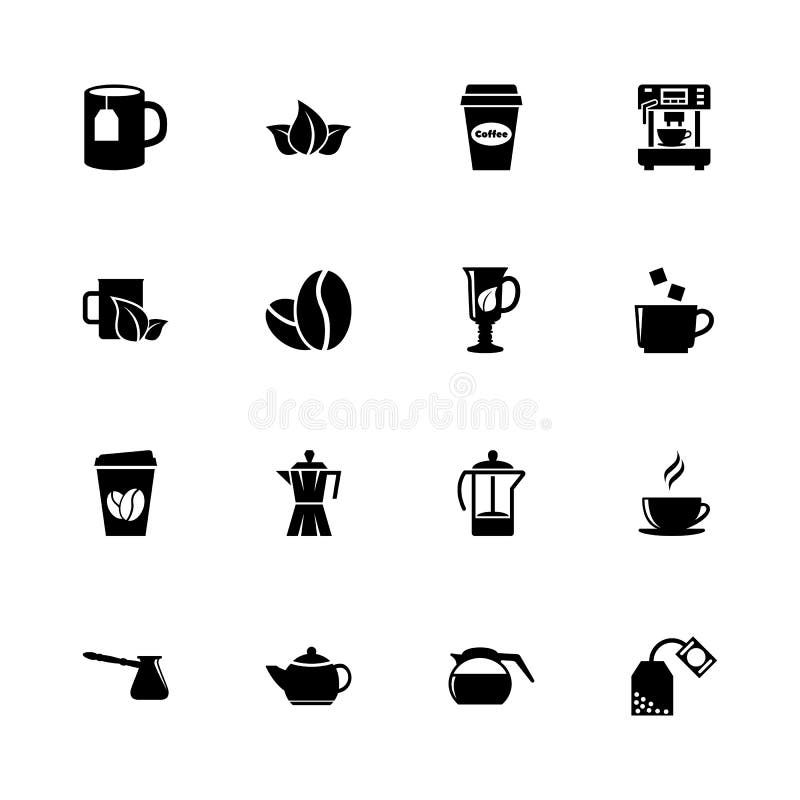 Chá e café - ícones lisos do vetor ilustração royalty free