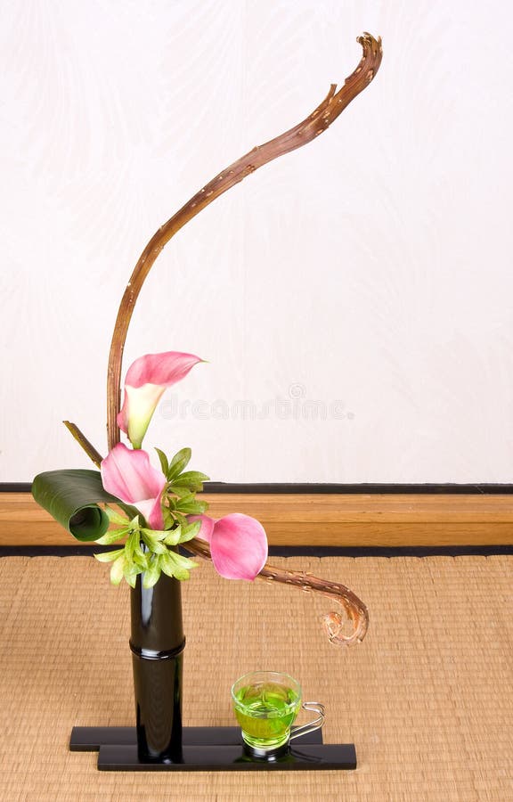 Chá verde e ikebana foto de stock Chá verde e ikebana foto de stock