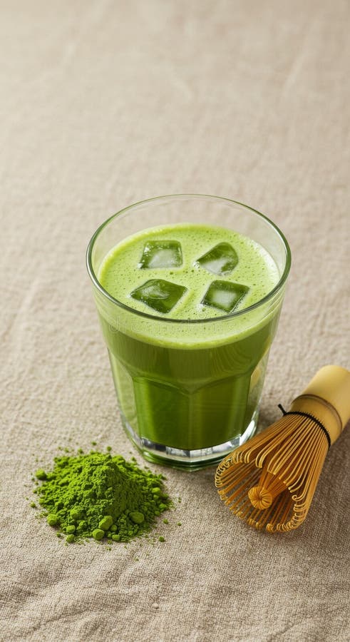 Chá Verde Fechado Bebida com Whisk e Pó ilustração stock