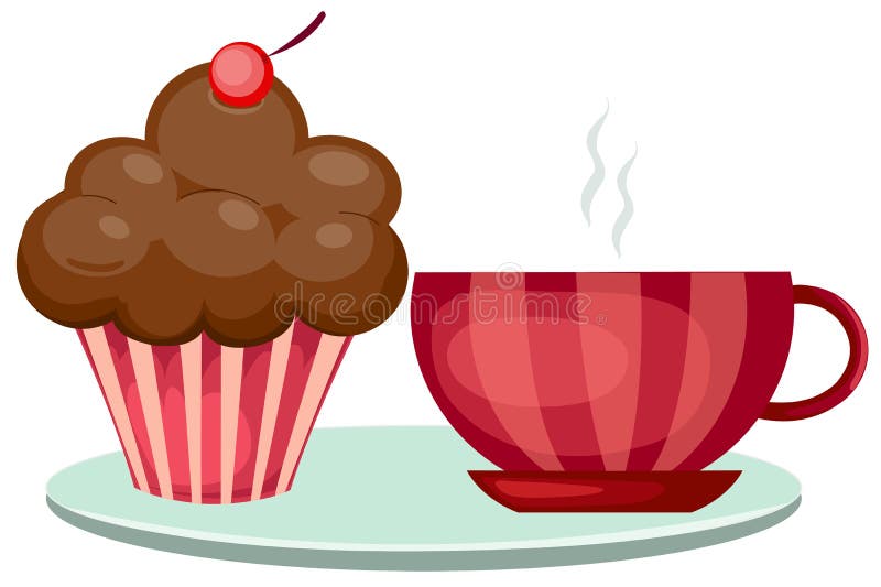 Uma chávena de café e um cupcake fofo ilustração stock