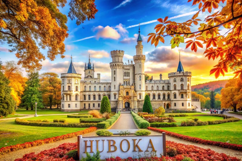 Château de Hluboka Célèbre château tchèque avec parc d'automne illustration libre de droits