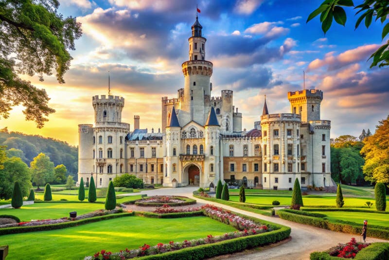 Château de Hluboka en République tchèque aeuroBelle architecture médiévale. Vue imprenable sur le célèbre château tchèque Hluboka et Vltavou présentant son architecture médiévale et le magnifique parc environnant