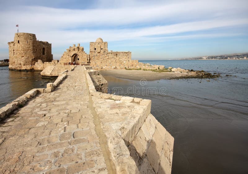 Château de mer de croisé, Sidon-Liban image stock