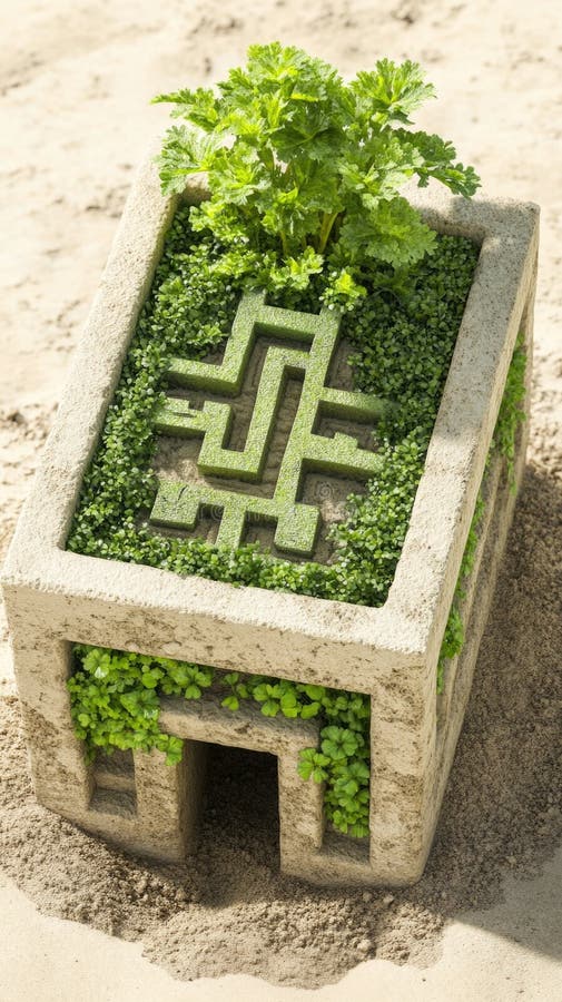 Château de sable complexe au design labyrinthe et verdure sur la plage. heureux st. jour de patricks. ai généré.