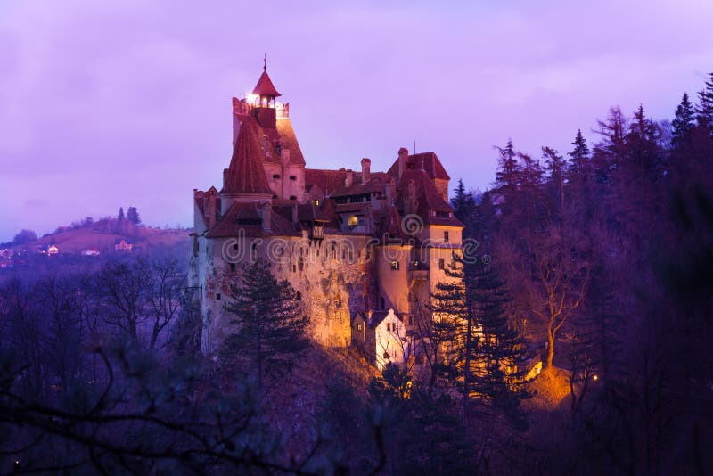 Bran Castle (Dracula castle) in Transylvania and Wallachia at night Romania. Bran Castle (Dracula castle) in Transylvania and Wallachia at night Romania.