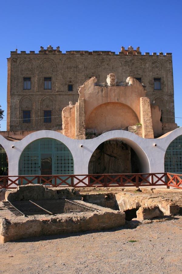 Ancient 12th century arab castle known as La Zisa in Palermo, on the island of Sicily in Italy. Ancient 12th century arab castle known as La Zisa in Palermo, on the island of Sicily in Italy