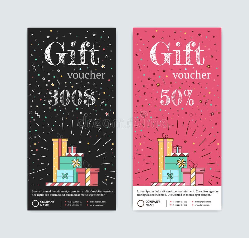 Chèque-cadeaux avec des cadeaux illustration de vecteur Chèque-cadeaux avec des cadeaux illustration de vecteur